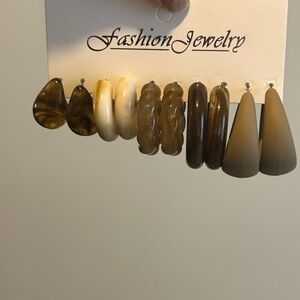 Brown and Cream 5pc Earring Set